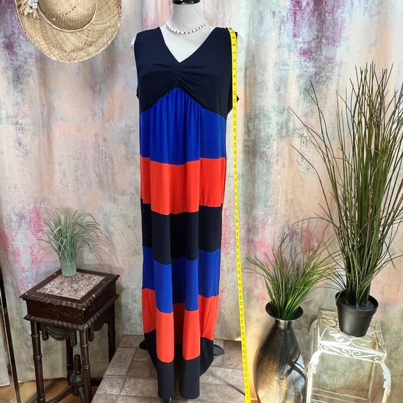 📌Enfocus  Block Stripes Sleeveless Plus Size Maxi Dress - Picture 6 of 14